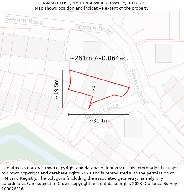 2, TAMAR CLOSE, MAIDENBOWER, CRAWLEY, RH10 7ZT: Plot and title map