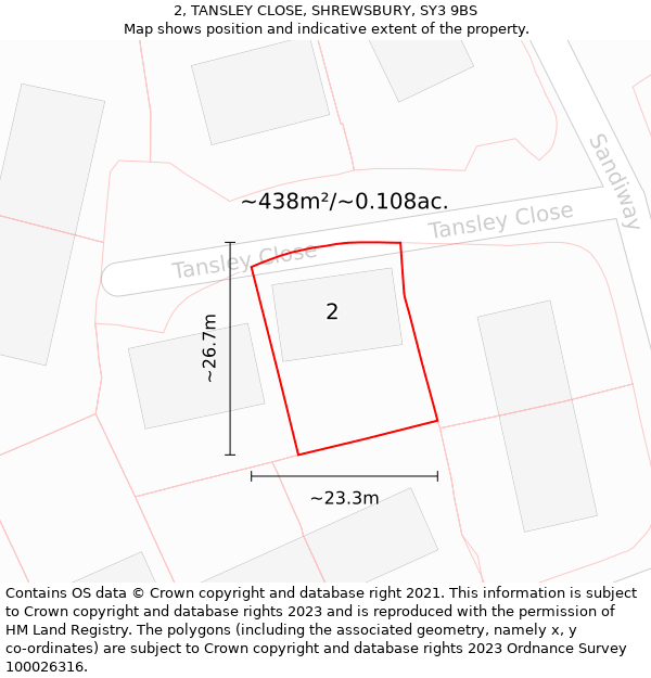 2, TANSLEY CLOSE, SHREWSBURY, SY3 9BS: Plot and title map