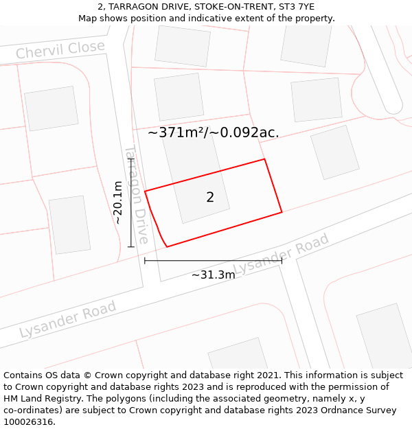 2, TARRAGON DRIVE, STOKE-ON-TRENT, ST3 7YE: Plot and title map