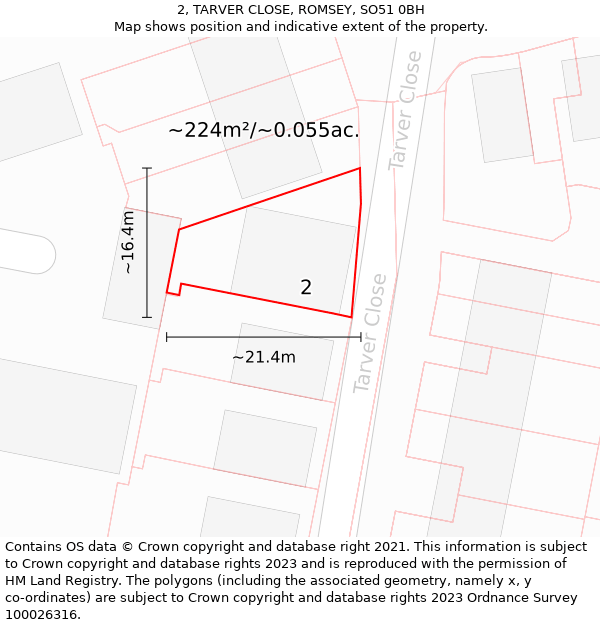 2, TARVER CLOSE, ROMSEY, SO51 0BH: Plot and title map