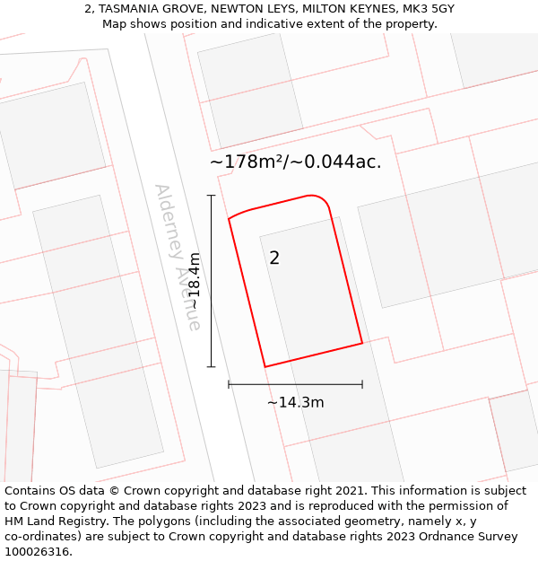 2, TASMANIA GROVE, NEWTON LEYS, MILTON KEYNES, MK3 5GY: Plot and title map