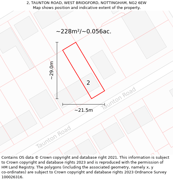 2, TAUNTON ROAD, WEST BRIDGFORD, NOTTINGHAM, NG2 6EW: Plot and title map