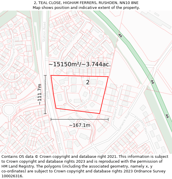 2, TEAL CLOSE, HIGHAM FERRERS, RUSHDEN, NN10 8NE: Plot and title map