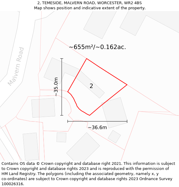 2, TEMESIDE, MALVERN ROAD, WORCESTER, WR2 4BS: Plot and title map