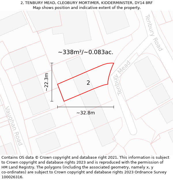 2, TENBURY MEAD, CLEOBURY MORTIMER, KIDDERMINSTER, DY14 8RF: Plot and title map