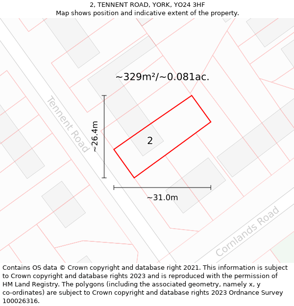 2, TENNENT ROAD, YORK, YO24 3HF: Plot and title map