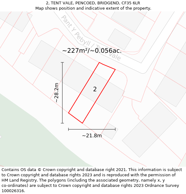 2, TENT VALE, PENCOED, BRIDGEND, CF35 6LR: Plot and title map