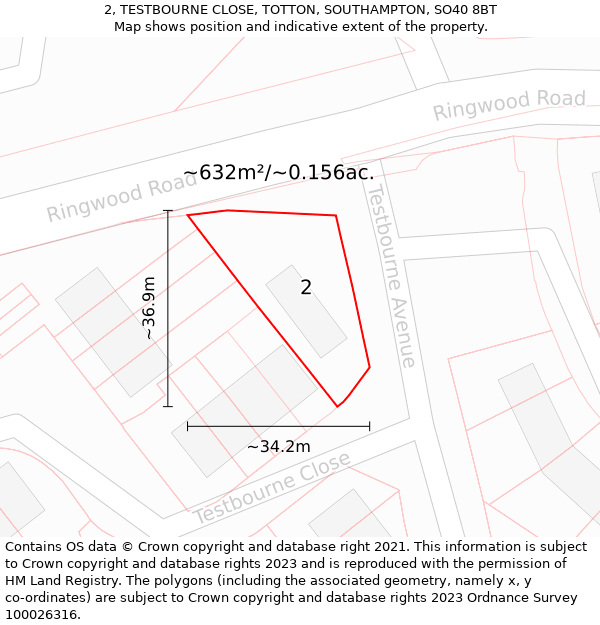 2, TESTBOURNE CLOSE, TOTTON, SOUTHAMPTON, SO40 8BT: Plot and title map