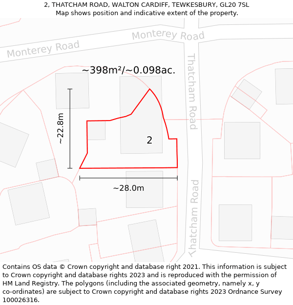 2, THATCHAM ROAD, WALTON CARDIFF, TEWKESBURY, GL20 7SL: Plot and title map