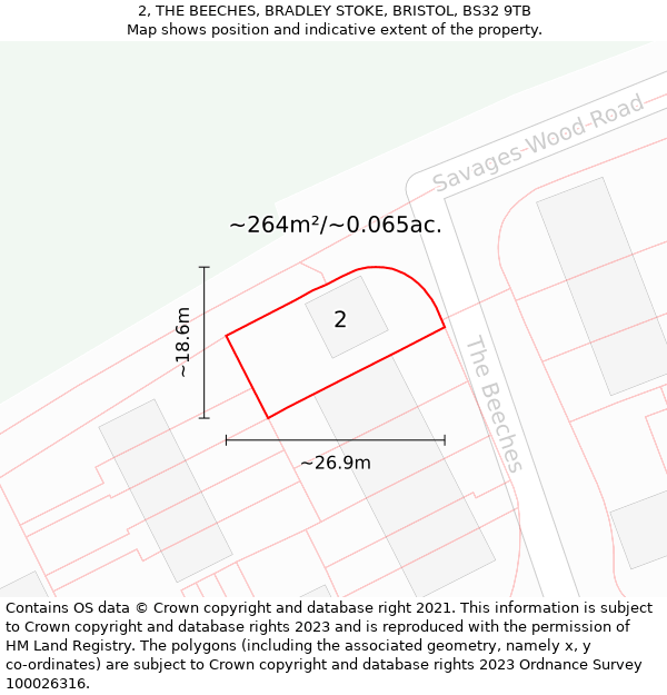 2, THE BEECHES, BRADLEY STOKE, BRISTOL, BS32 9TB: Plot and title map