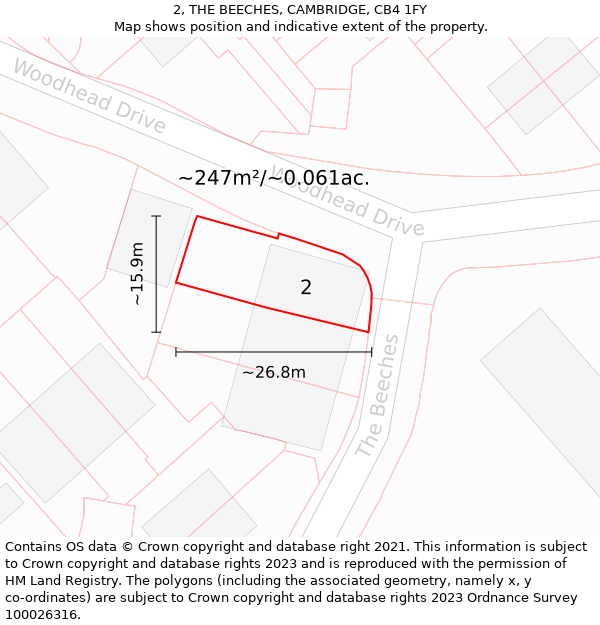 2, THE BEECHES, CAMBRIDGE, CB4 1FY: Plot and title map