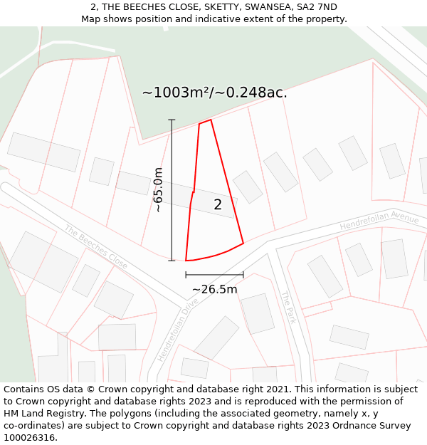 2, THE BEECHES CLOSE, SKETTY, SWANSEA, SA2 7ND: Plot and title map