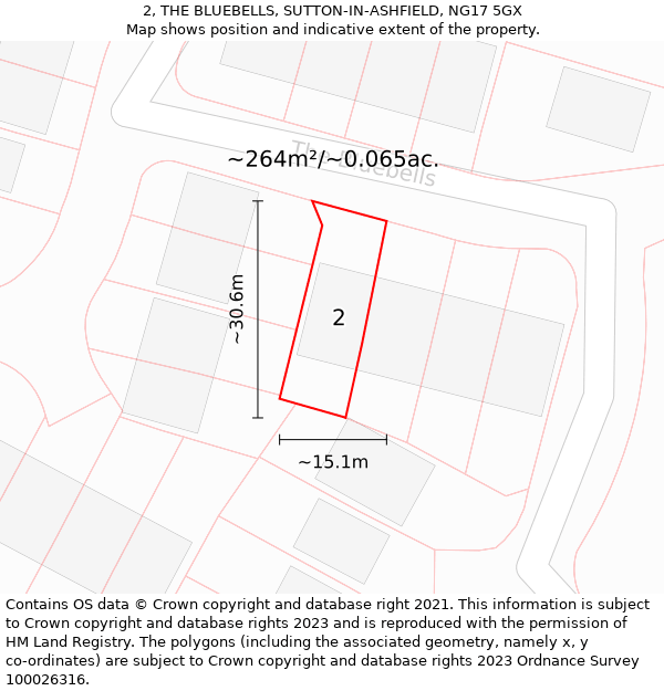 2, THE BLUEBELLS, SUTTON-IN-ASHFIELD, NG17 5GX: Plot and title map