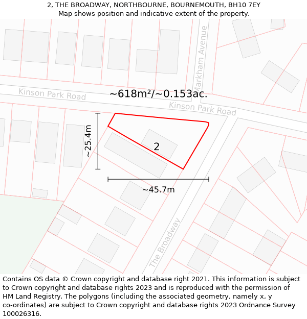 2, THE BROADWAY, NORTHBOURNE, BOURNEMOUTH, BH10 7EY: Plot and title map