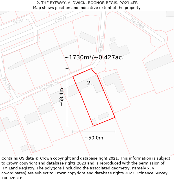 2, THE BYEWAY, ALDWICK, BOGNOR REGIS, PO21 4ER: Plot and title map