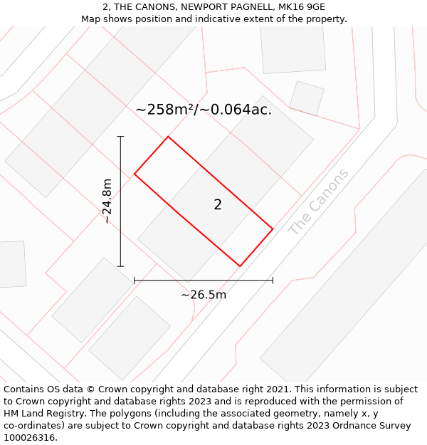 2, THE CANONS, NEWPORT PAGNELL, MK16 9GE: Plot and title map