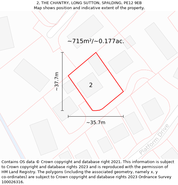 2, THE CHANTRY, LONG SUTTON, SPALDING, PE12 9EB: Plot and title map