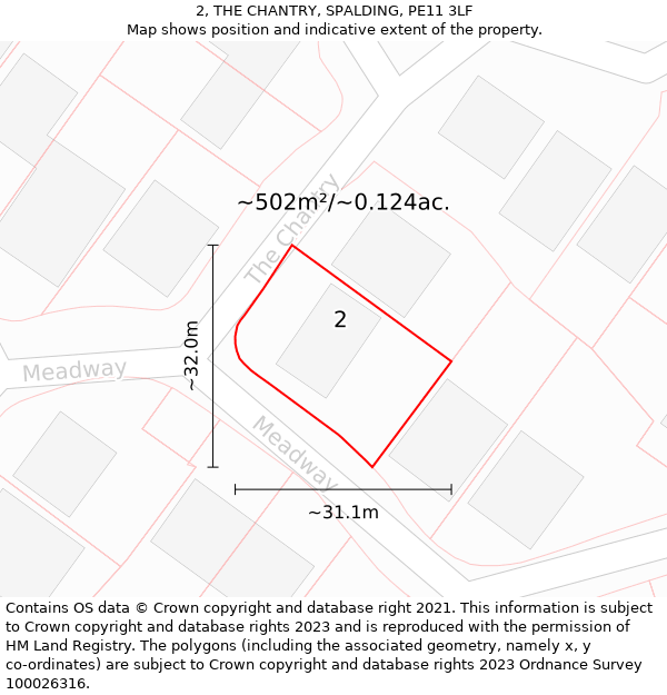 2, THE CHANTRY, SPALDING, PE11 3LF: Plot and title map