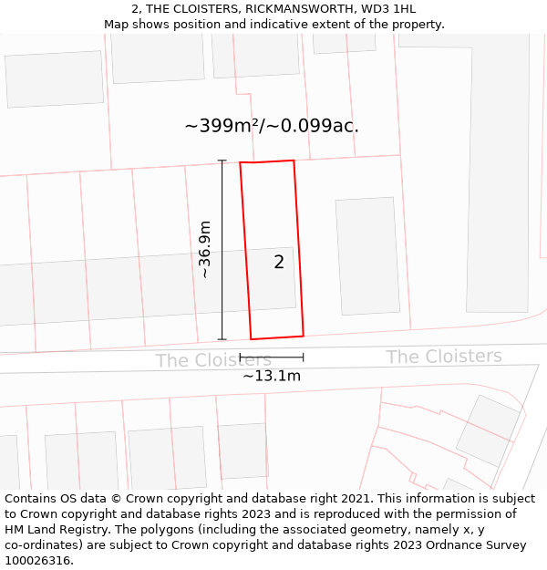 2, THE CLOISTERS, RICKMANSWORTH, WD3 1HL: Plot and title map