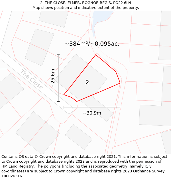 2, THE CLOSE, ELMER, BOGNOR REGIS, PO22 6LN: Plot and title map