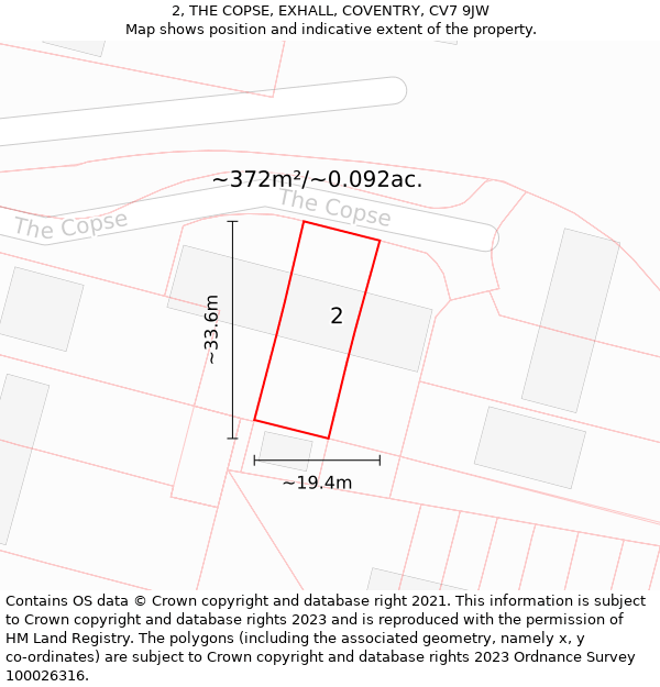 2, THE COPSE, EXHALL, COVENTRY, CV7 9JW: Plot and title map