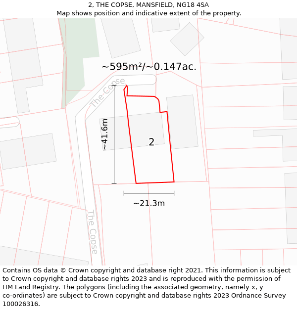 2, THE COPSE, MANSFIELD, NG18 4SA: Plot and title map