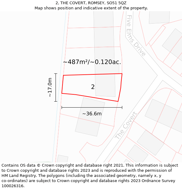 2, THE COVERT, ROMSEY, SO51 5QZ: Plot and title map