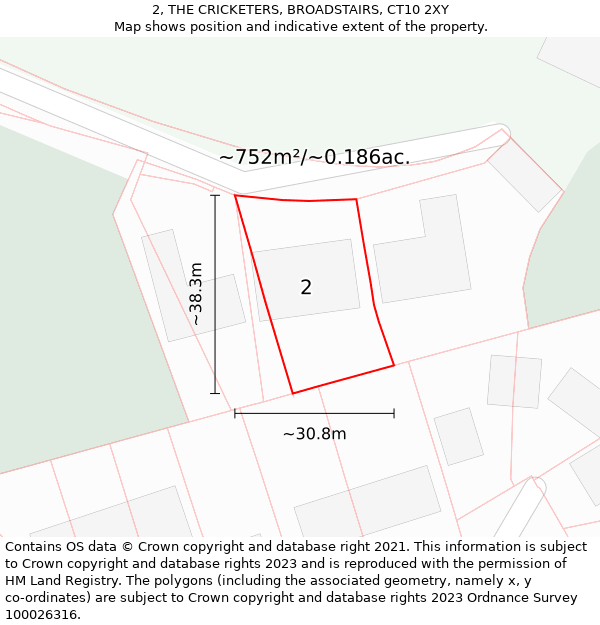 2, THE CRICKETERS, BROADSTAIRS, CT10 2XY: Plot and title map