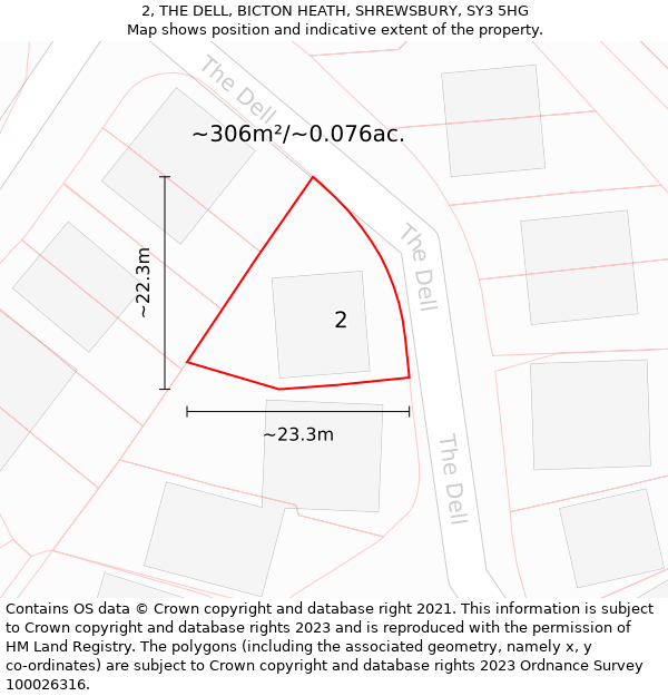 2, THE DELL, BICTON HEATH, SHREWSBURY, SY3 5HG: Plot and title map