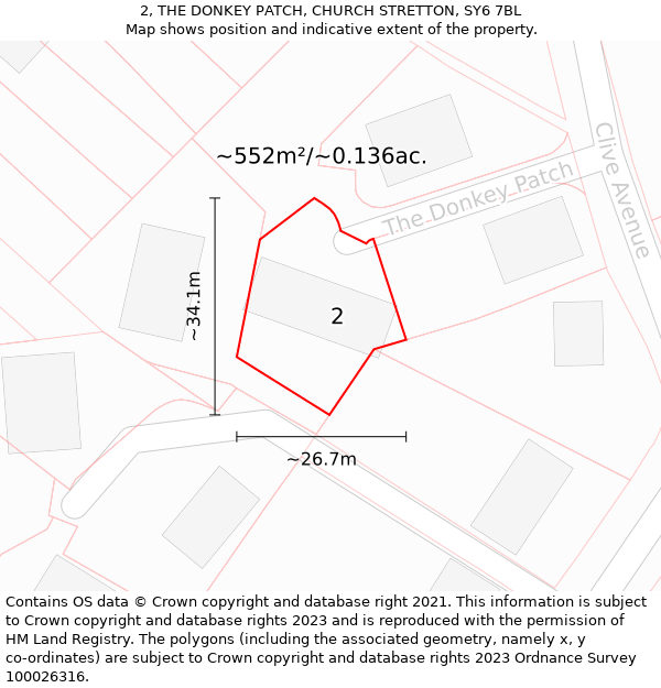 2, THE DONKEY PATCH, CHURCH STRETTON, SY6 7BL: Plot and title map