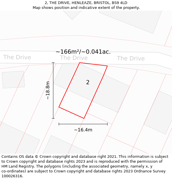 2, THE DRIVE, HENLEAZE, BRISTOL, BS9 4LD: Plot and title map