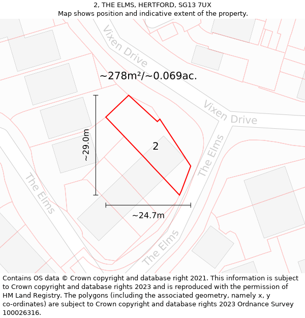 2, THE ELMS, HERTFORD, SG13 7UX: Plot and title map