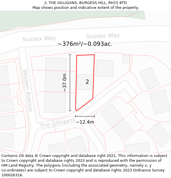 2, THE GILLIGANS, BURGESS HILL, RH15 8TD: Plot and title map