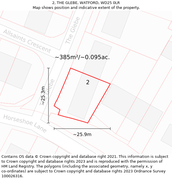 2, THE GLEBE, WATFORD, WD25 0LR: Plot and title map