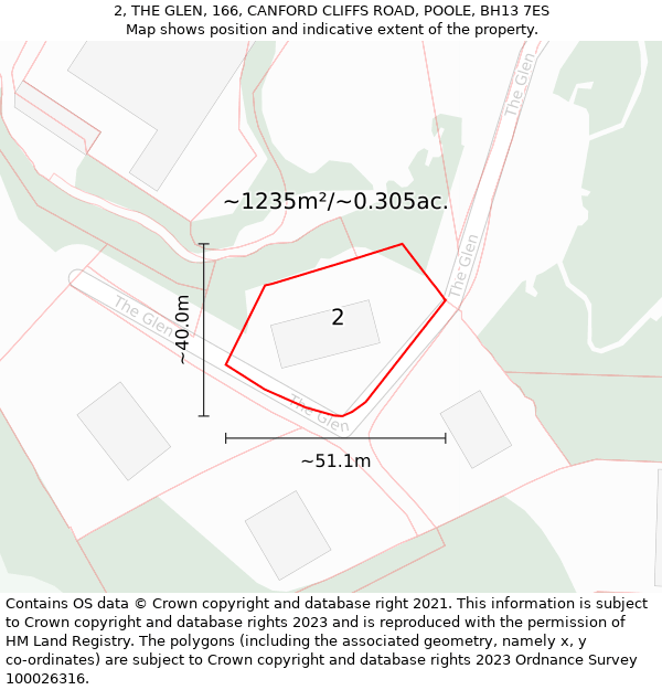 2, THE GLEN, 166, CANFORD CLIFFS ROAD, POOLE, BH13 7ES: Plot and title map