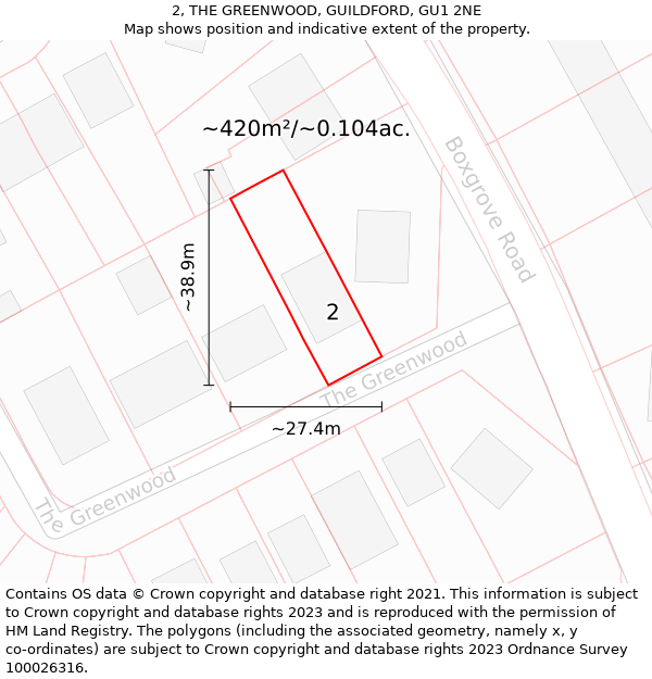 2, THE GREENWOOD, GUILDFORD, GU1 2NE: Plot and title map