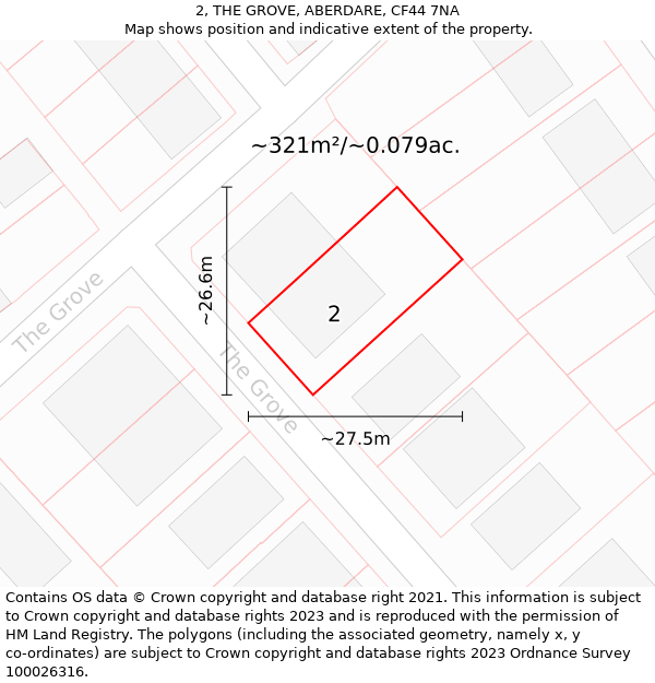 2, THE GROVE, ABERDARE, CF44 7NA: Plot and title map