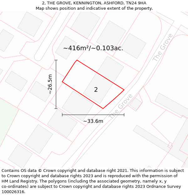 2, THE GROVE, KENNINGTON, ASHFORD, TN24 9HA: Plot and title map