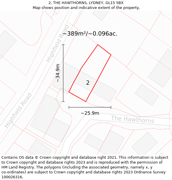 2, THE HAWTHORNS, LYDNEY, GL15 5BX: Plot and title map