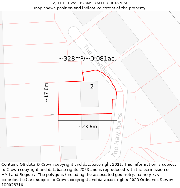 2, THE HAWTHORNS, OXTED, RH8 9PX: Plot and title map