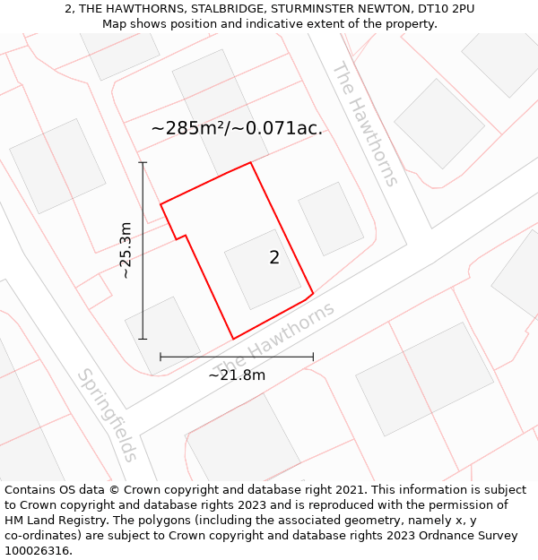 2, THE HAWTHORNS, STALBRIDGE, STURMINSTER NEWTON, DT10 2PU: Plot and title map