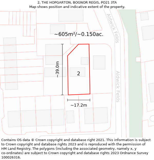 2, THE HOPGARTON, BOGNOR REGIS, PO21 3TA: Plot and title map