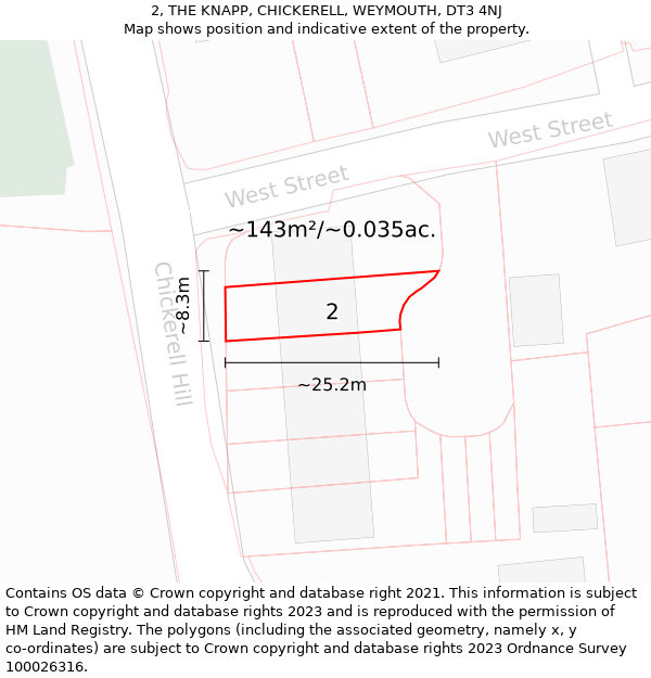 2, THE KNAPP, CHICKERELL, WEYMOUTH, DT3 4NJ: Plot and title map