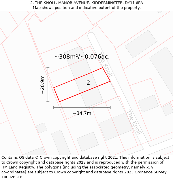 2, THE KNOLL, MANOR AVENUE, KIDDERMINSTER, DY11 6EA: Plot and title map