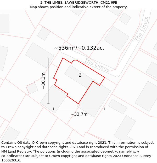 2, THE LIMES, SAWBRIDGEWORTH, CM21 9FB: Plot and title map