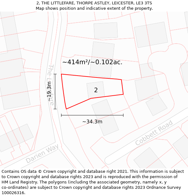 2, THE LITTLEFARE, THORPE ASTLEY, LEICESTER, LE3 3TS: Plot and title map