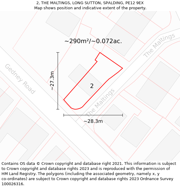 2, THE MALTINGS, LONG SUTTON, SPALDING, PE12 9EX: Plot and title map