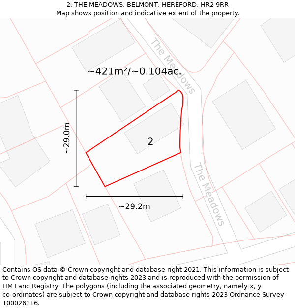 2, THE MEADOWS, BELMONT, HEREFORD, HR2 9RR: Plot and title map