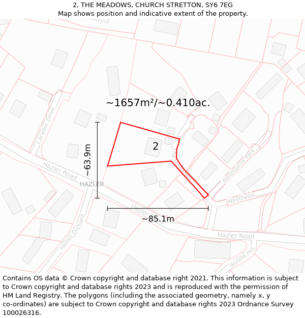 2, THE MEADOWS, CHURCH STRETTON, SY6 7EG: Plot and title map