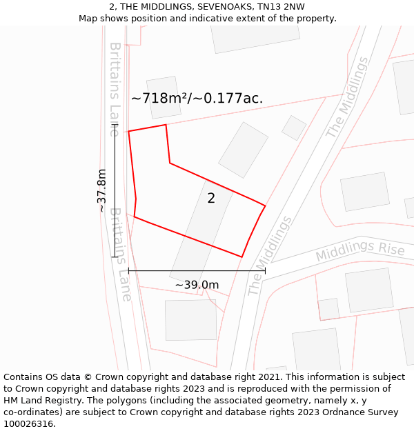 2, THE MIDDLINGS, SEVENOAKS, TN13 2NW: Plot and title map